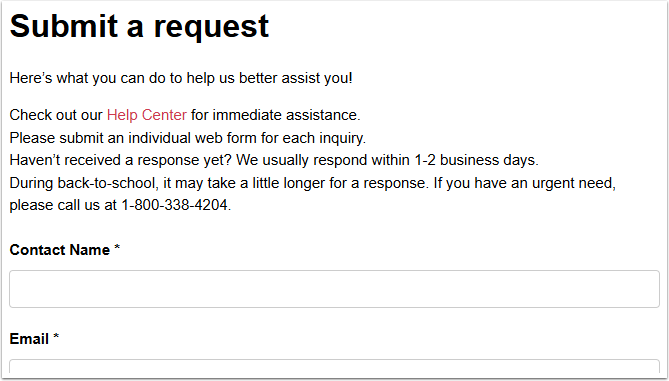 The Submit a request page, displaying the upper portion of the request submission form.