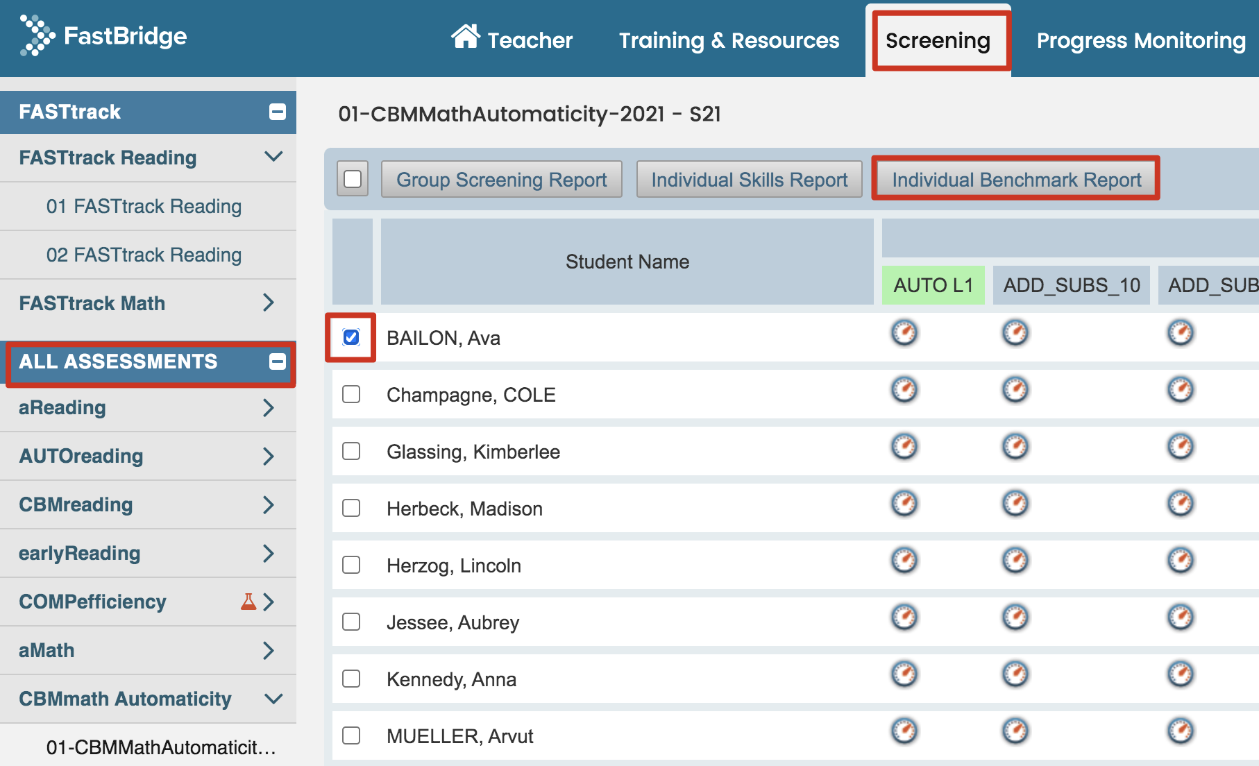 Individual benchmark report fastbridge